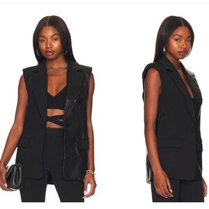 NONchalant Label Revolve Leather Vest Jacket Vivian Collared Cocktail Black L